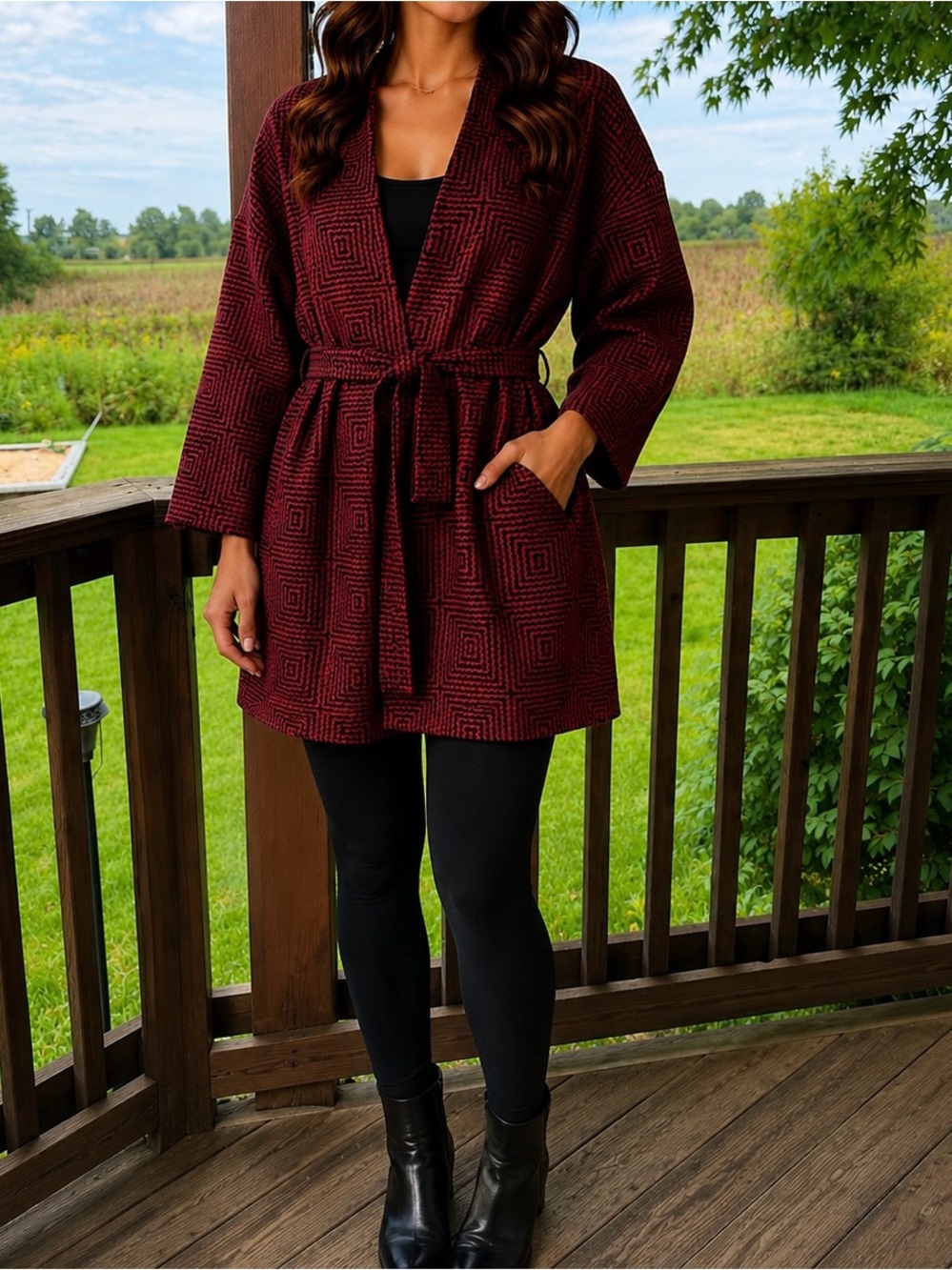 H&M Burgundy Kimono Coat – Size S